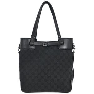 Gucci GG Canvas With Leather Belted Bucket Tote Black